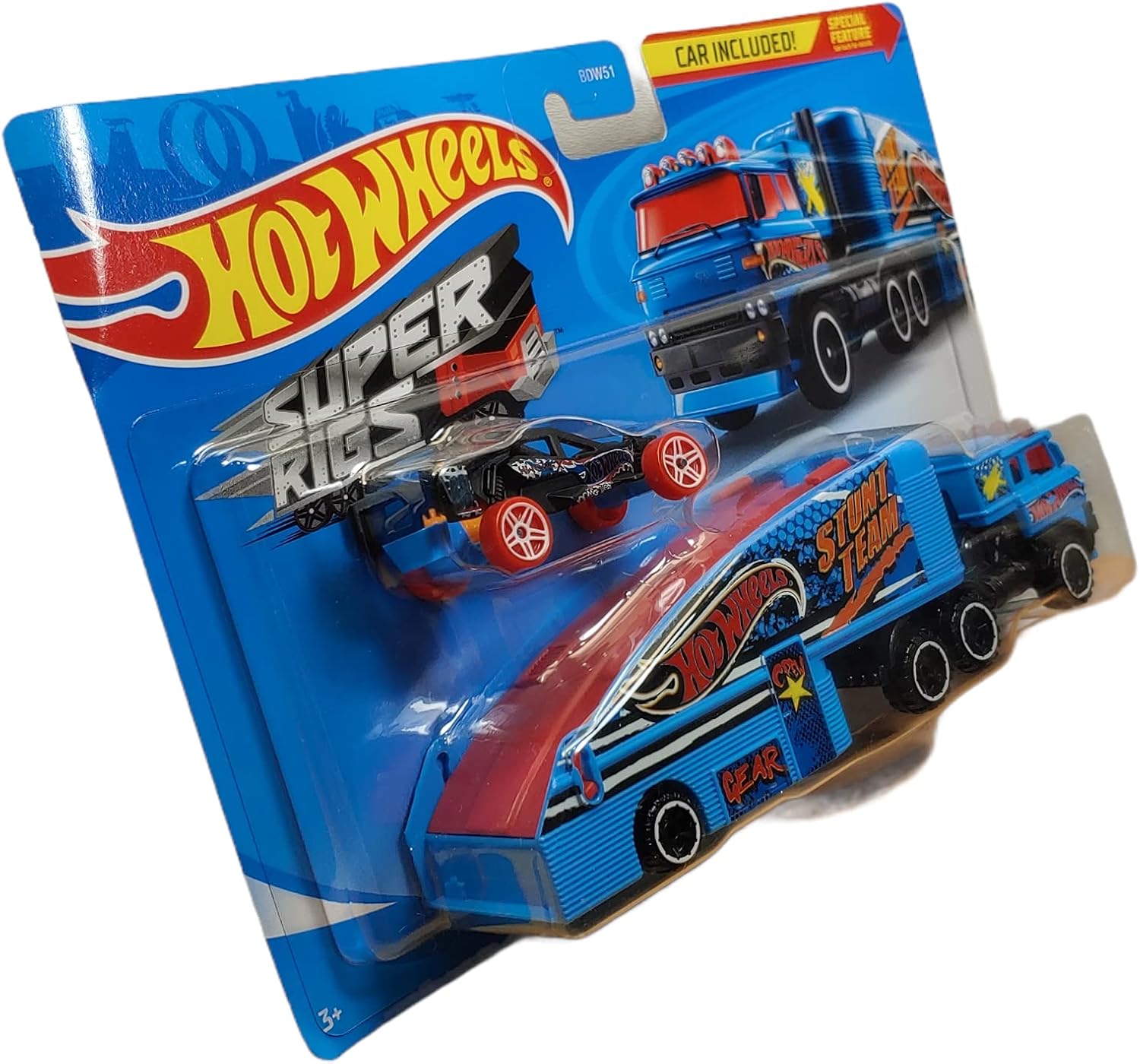 DieCast Hotwheels Stuntin' Semi Vehicle (Blue) Detachable Trailer, car Included