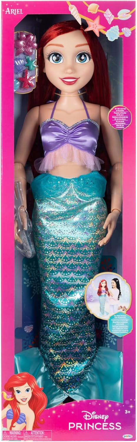 Disney Princess Playdate Ariel Doll 32 Inch, Large Ariel Doll with Accessories, The Little Mermaid Big Size Princess Figure, Poseable Doll for Imaginative Role Play, Kids Toys 3 Years+