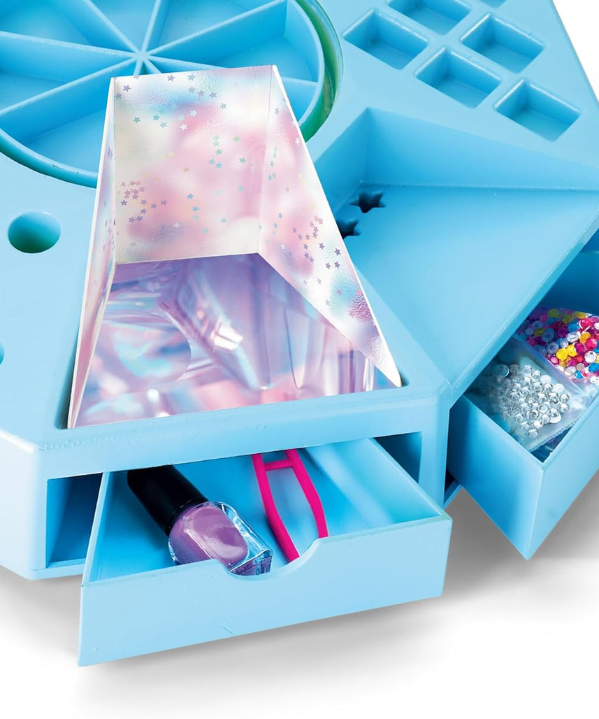 Shimmer N Sparkle Nail Art Studio 360° Spin Workstation with Dryer, Polishes, Stickers & Storage Drawers, Complete Nail Design Kit for Kids Ages 8+