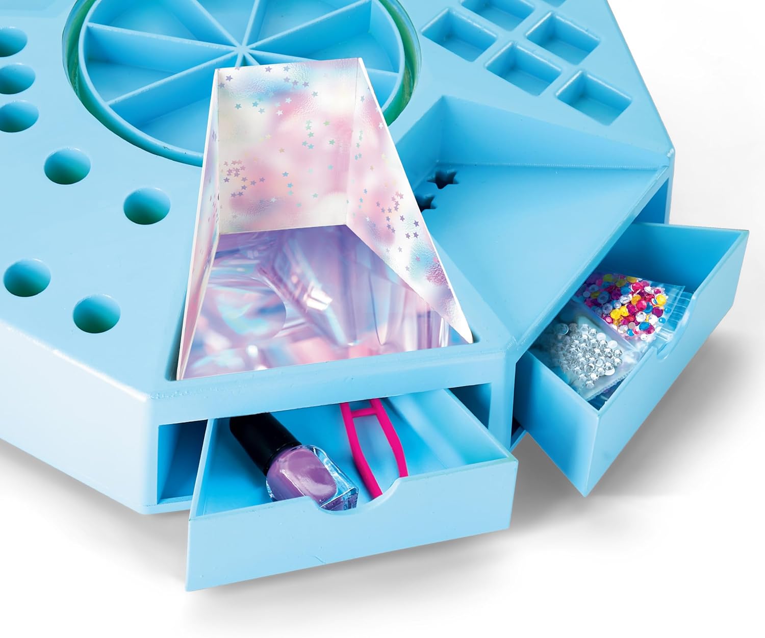 Shimmer N Sparkle Nail Art Studio 360° Spin Workstation with Dryer, Polishes, Stickers & Storage Drawers, Complete Nail Design Kit for Kids Ages 8+