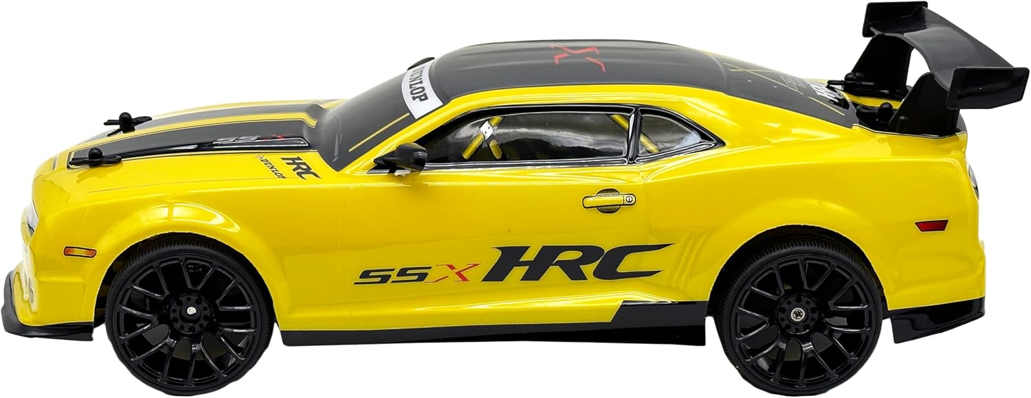 D-Power 1:10 Yellow Camaro RC Car, 2.4GHz Remote Control, 7.4V USB Rechargeable Battery, High-Speed Performance Vehicle, Ages 6+