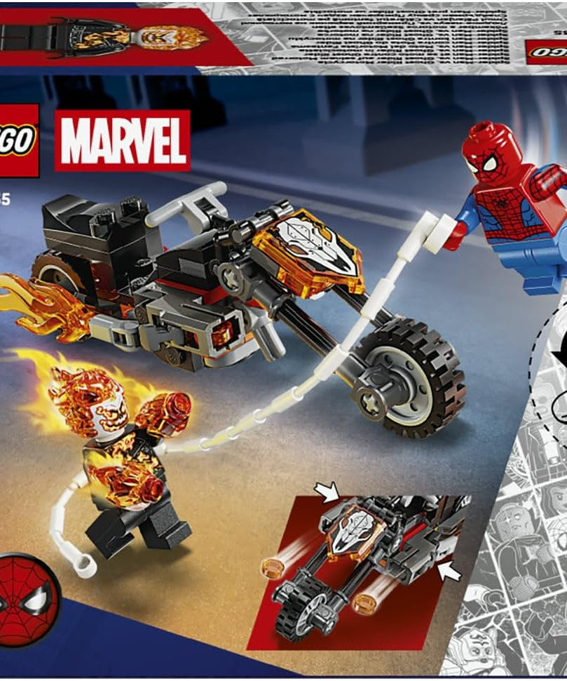 LEGO | Marvel Spider-Man vs. Ghost Rider Motorcycle - Superhero Toy w/a Motorbike Model, 2 Minifigures, Web String & Fire Elements - Gift for 6+ Year Old Boys - 76335