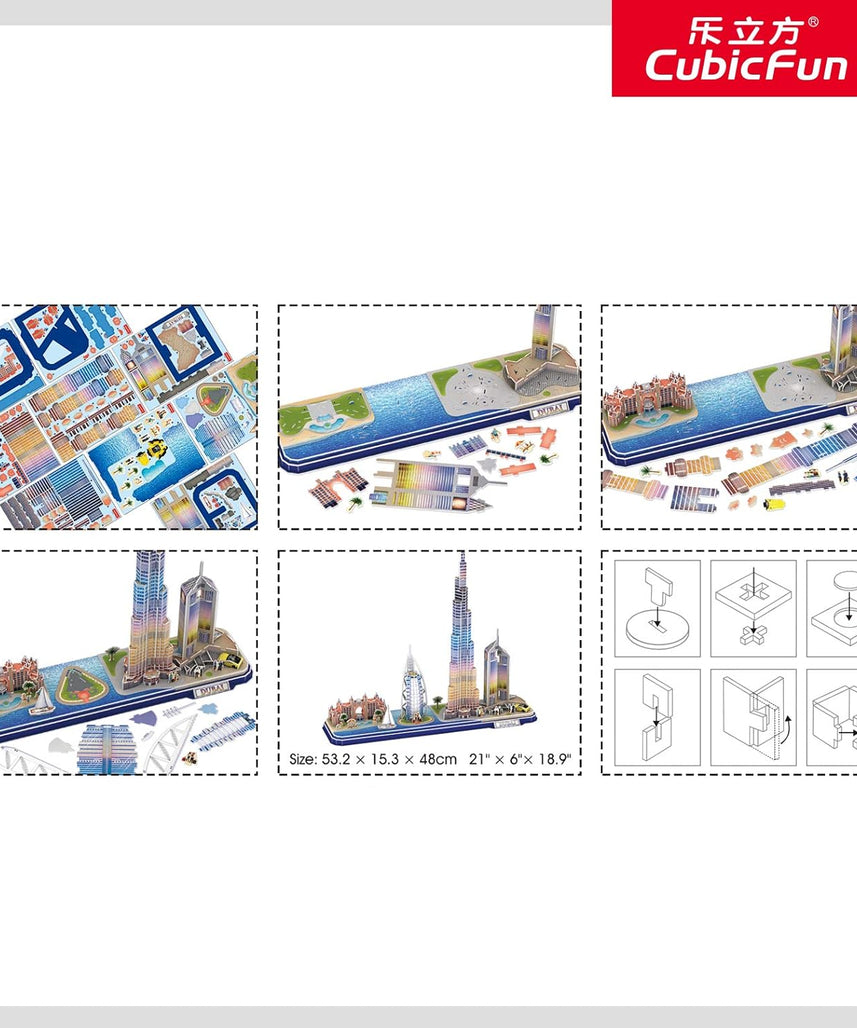 CubicFun 3D Puzzle LED Dubai Cityline Architecture Model Kit 182 Pieces City Skyline Display Gift for Adults + Kids Travel Souvenir