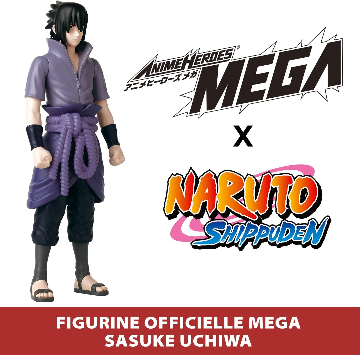 Bandai - Anime Heroes - Naruto Shippuden - Manga Figure Anime Heroes Mega 30 cm - Sasuke Uchiwa - Official Naruto Licence - Large Articulated Naruto Figure - Toy for Children from 4 Years - 38152