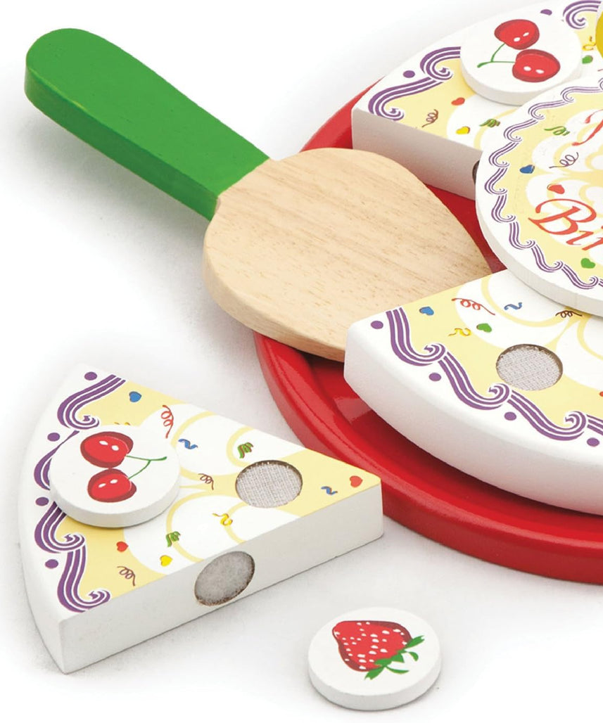 VIGA Wooden Birthday Cutting Cake Pretend Play Toy, Educational Role Play for Toddlers and Kids, Ages 1.5+