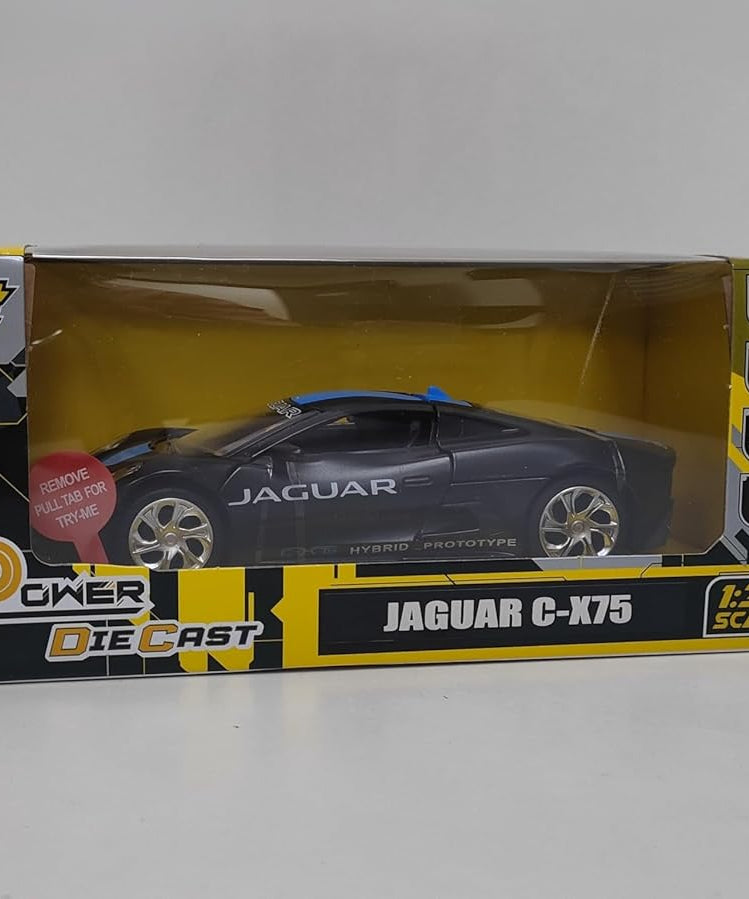 D-Power Jaguar C-X75 Die-Cast Model Car – 1:32 Scale, Black, Pull-Back Supercar Toy, Ages 3+