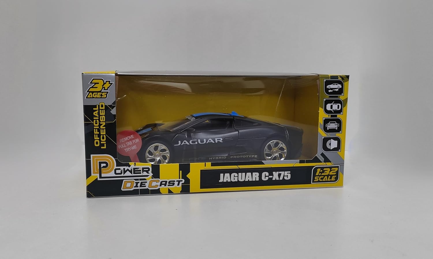 D-Power Jaguar C-X75 Die-Cast Model Car – 1:32 Scale, Black, Pull-Back Supercar Toy, Ages 3+