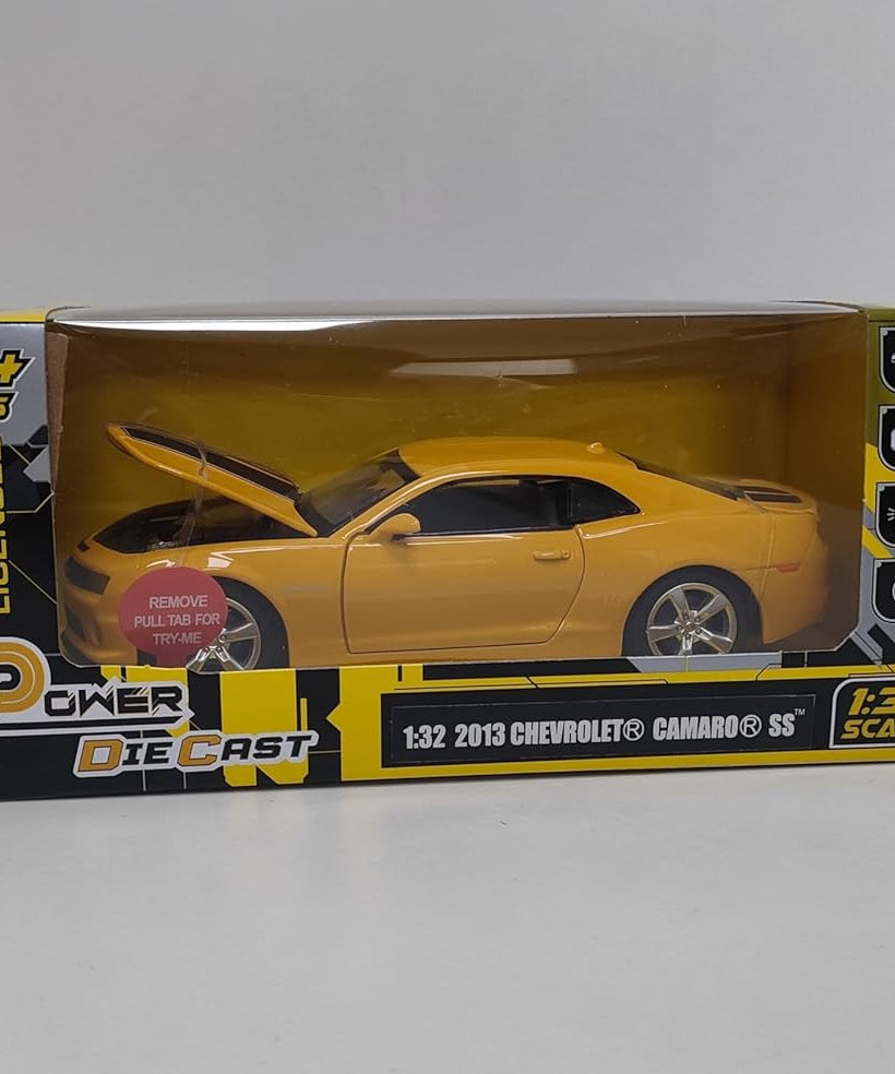 D-Power Chevrolet Camaro SS Die-Cast Model Car – 1:32 Scale, Yellow, Pull-Back Muscle Car Toy, Ages 3+