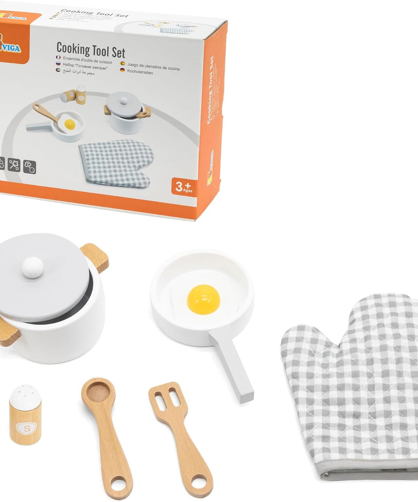 Viga 44693 Wooden Cooking Tool Playset, Grey