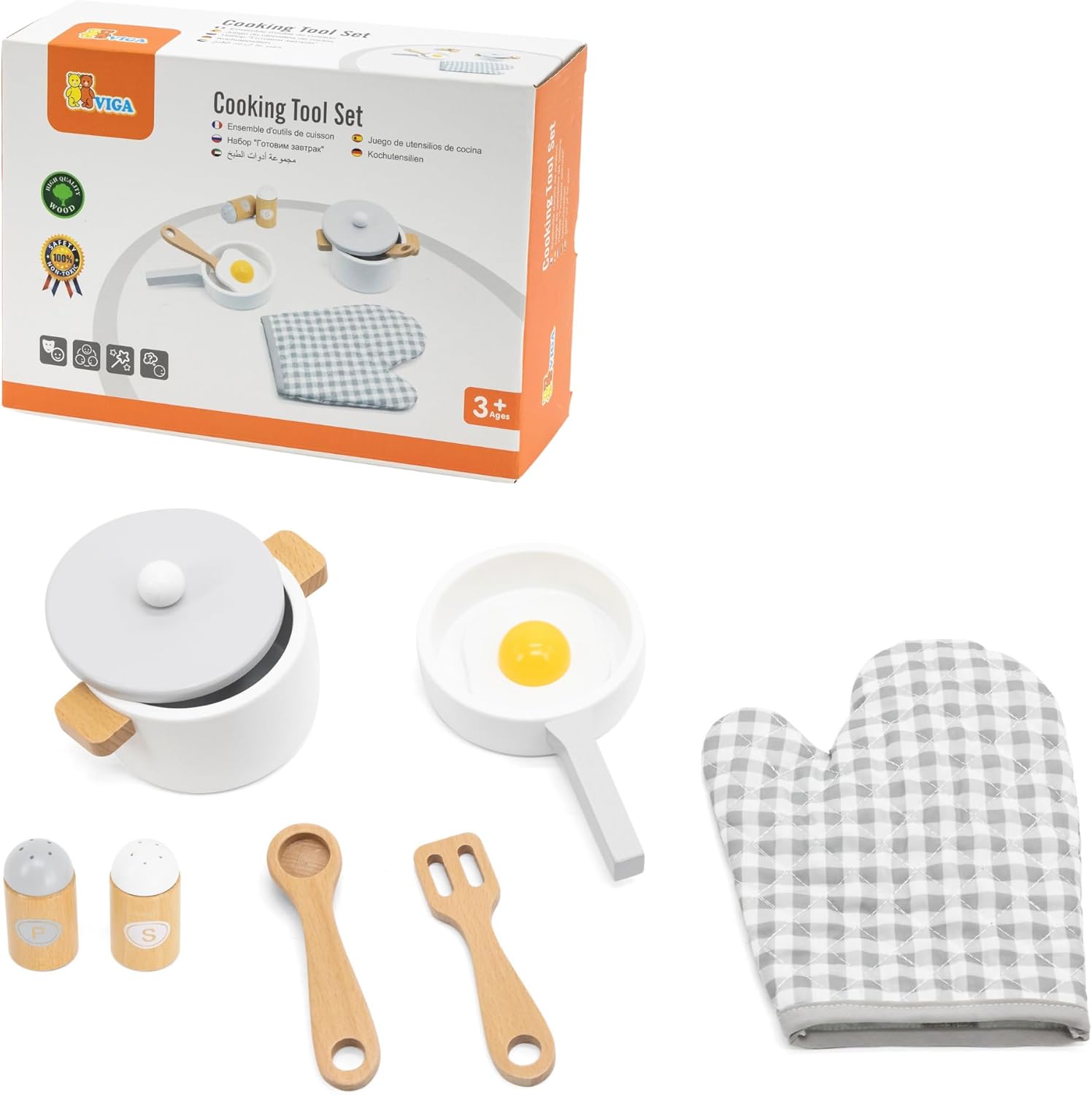 Viga 44693 Wooden Cooking Tool Playset, Grey