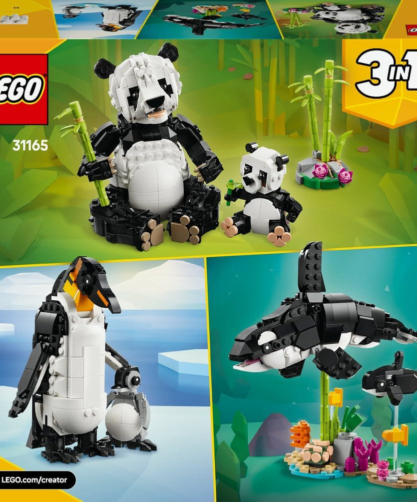 LEGO Creator 3in1 Wild Animals: Panda Family Toy - Transforms into Penguin Figures or Orca Whale Toys - Ramadan Gift for 8+ Year Old Girls & Boys - 31165