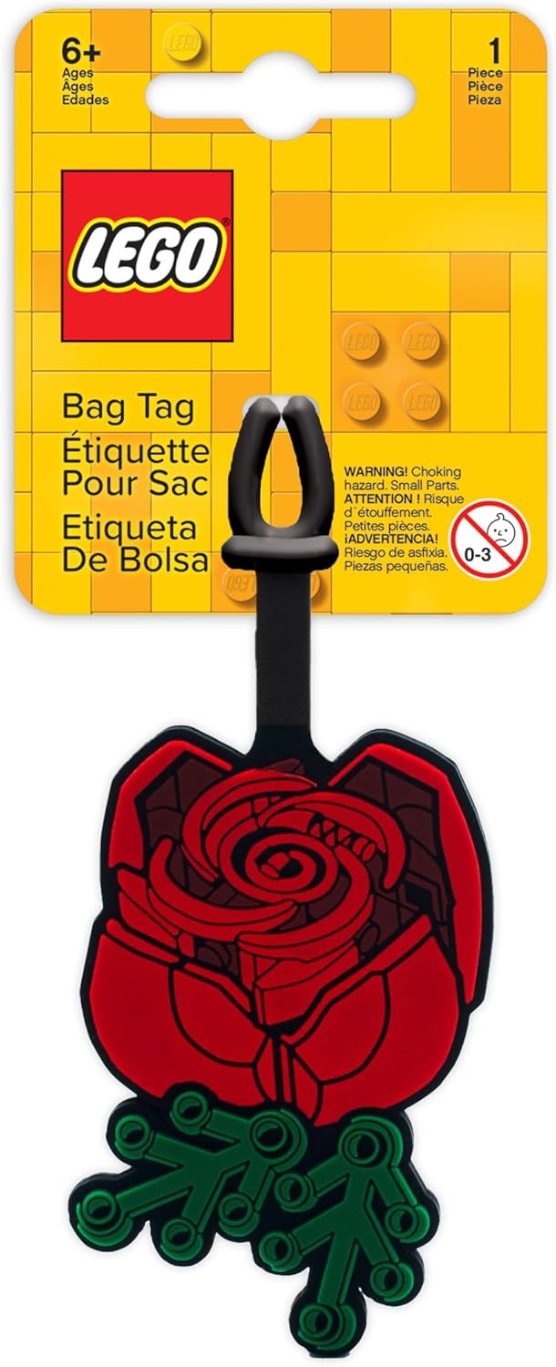 Lego Bag Tag - Botanical Rose (53661), Silicone Luggage Tag, Travel Accessory, Suitcase Identification, Cruise, Vacation