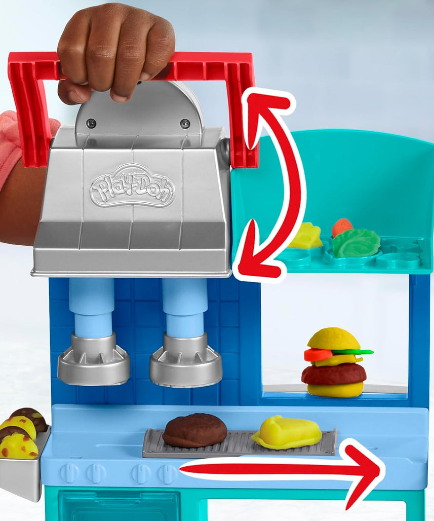 Play-Doh Kitchen Creations, Busy Chef's Restaurant Playset, 2-Sided Kitchen, Pretend Food Toys, Art & Craft, 5 Play-Doh Colors, Kids 3+