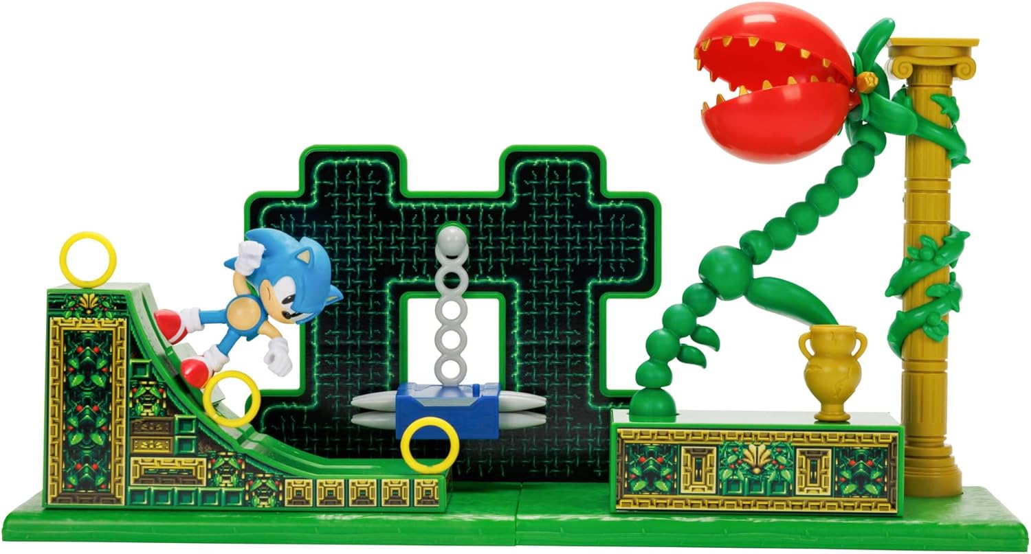 مجموعة ألعاب سونيك القنفذ ستارداست سبيدواي زون، مقاس 2.5 بوصة، شخصية سونيك الكلاسيكية، منصات تفاعلية للمنحدرات والمسامير، قطع بيئية قابلة للتجميع، شاشة قابلة للتخصيص، تعمل بالطاقة للأطفال، لا تحتاج إلى بطاريات، جاكس باسيفيك