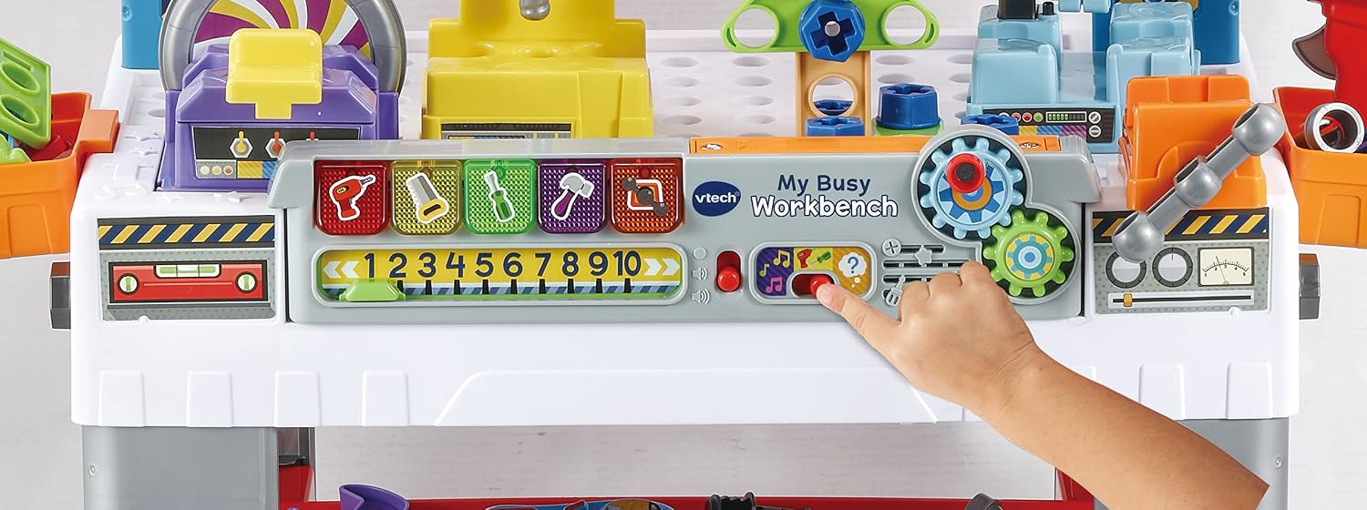 VTech My Busy Workbench, Interactive Toddler Toy, Pretend Play Tools, 100+ Pieces, Lights, Music & Sounds, Kids Gifts 3, 4, 5 + Years, English Version