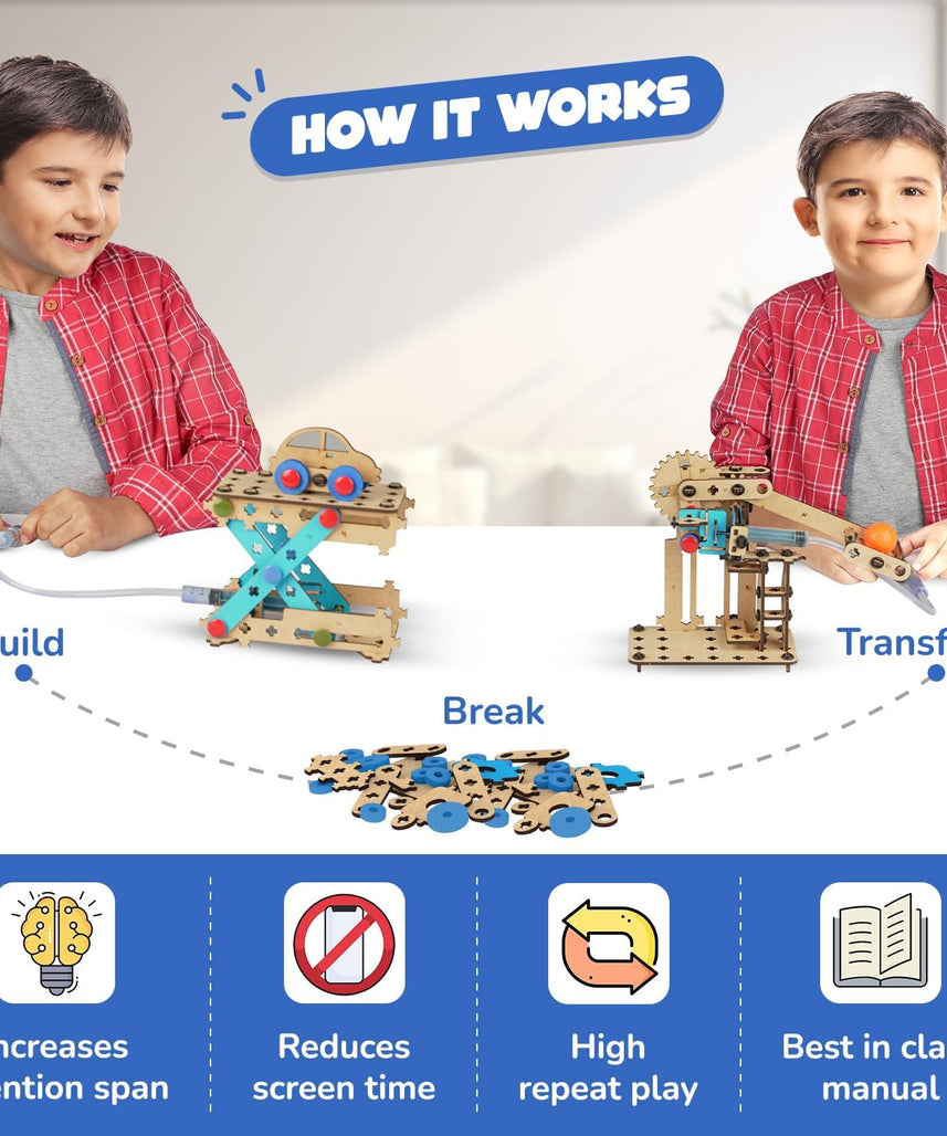 Smartivity 7 in 1 Multi-Builds Hydraulic Kit STEM DIY Fun Toy for Kids 6 to 12, Best Birthday Gift Toy for Boys & Girls Age 6-8-10-12, Science Toy, Educational Based Activity Game, Made in India