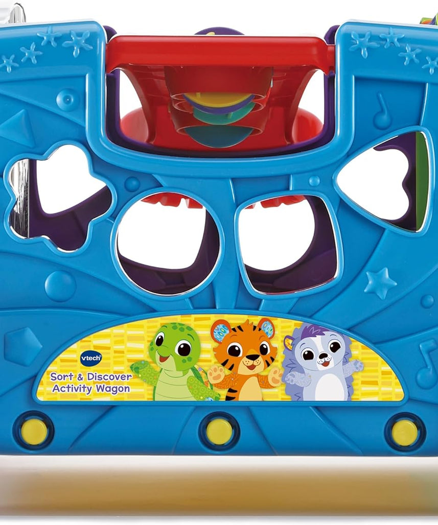 VTech Sort & Discover Activity Wagon Toddler Pull Along Learning Toy with Light-Up Panel Shape Sorter and Gears Multicolour 12m+