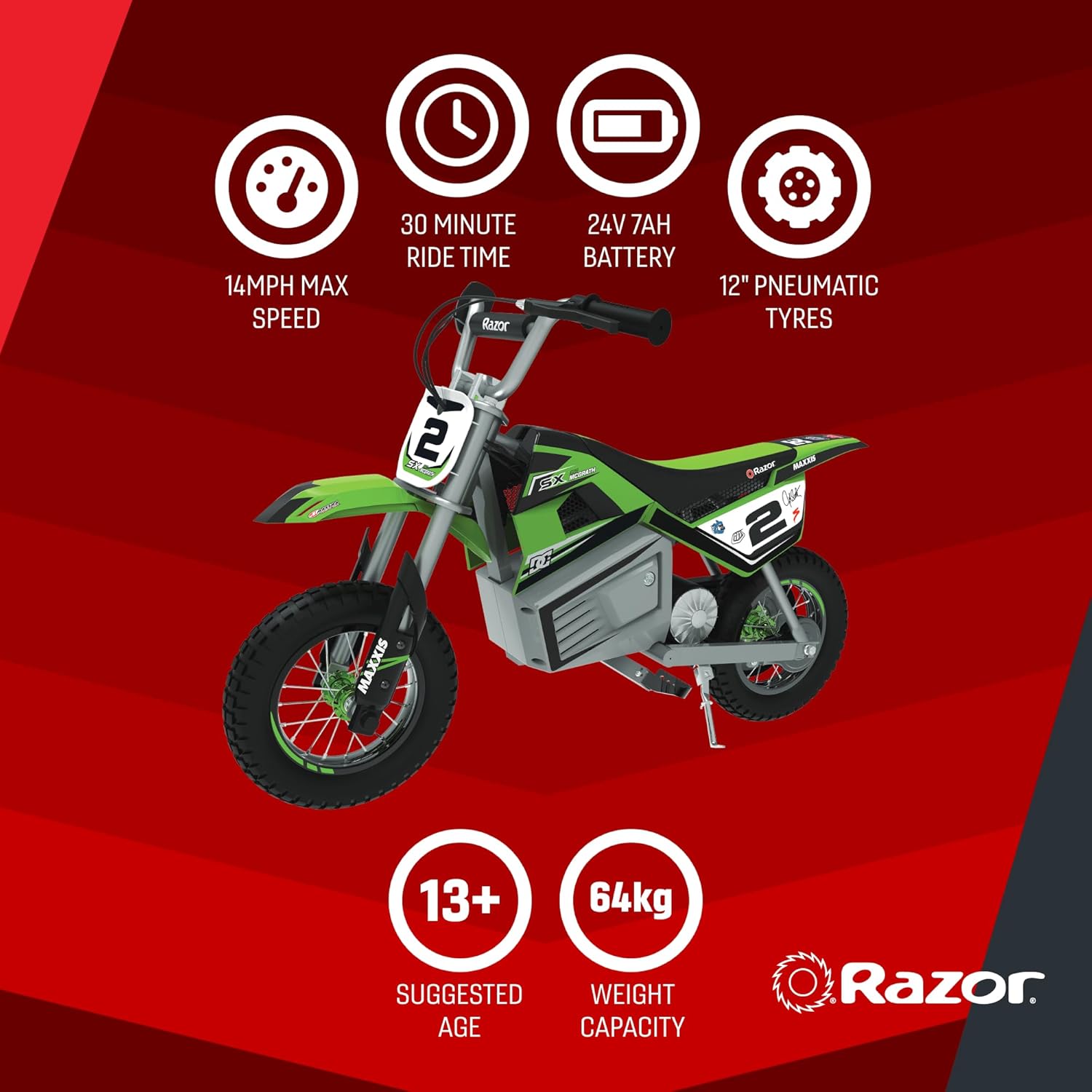 Razor Dirt Rocket SX350 McGrath Green Electric Motocross Bike Ages 13+ Years