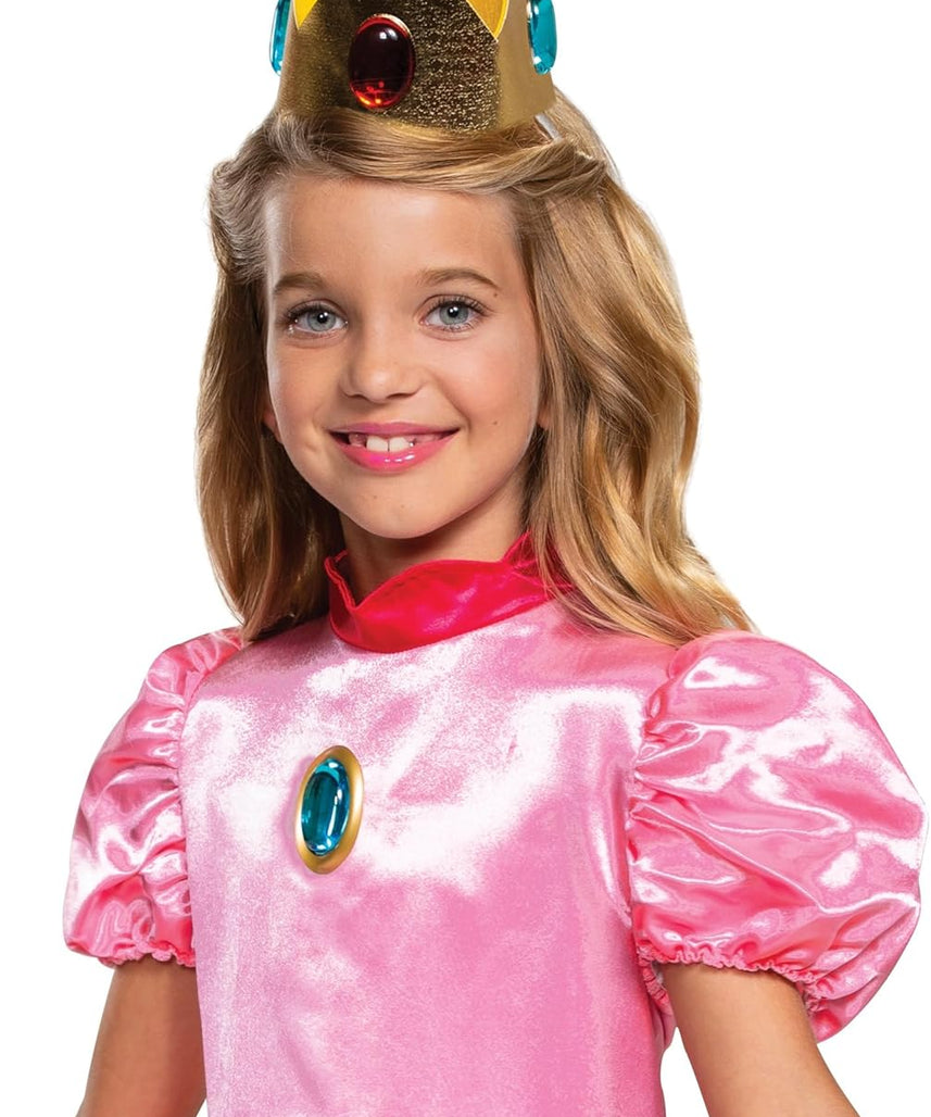 Disguise Princess Peach Costume Dress, Nintendo Super Mario Bros Deluxe Dress Up Outfit for Girls, Kids Size Medium (7-8), Pink