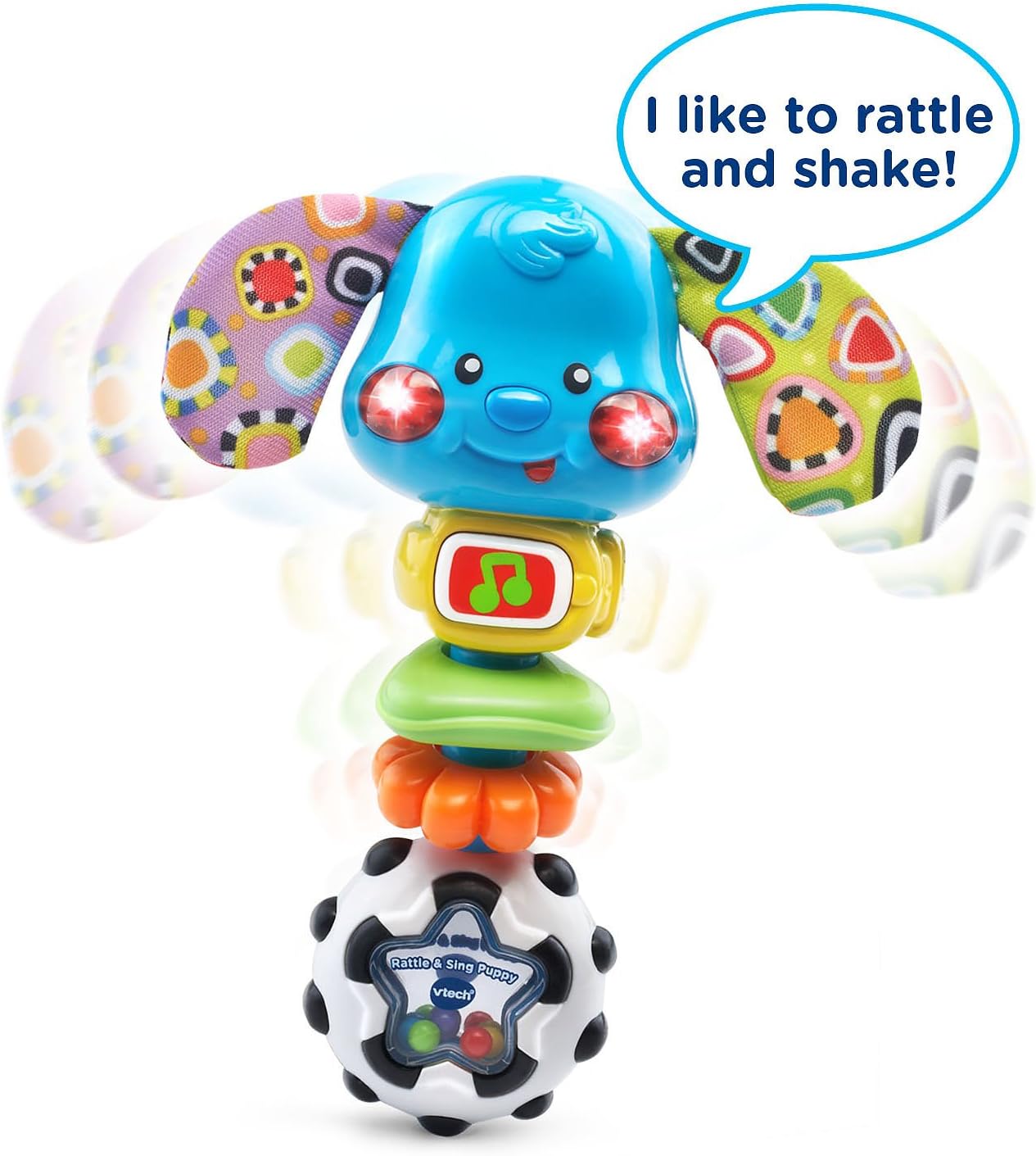 VTech Rattle and Sing Puppy Baby Musical Rattle with Lights Sounds and Textures Multicolour 3–36 Months