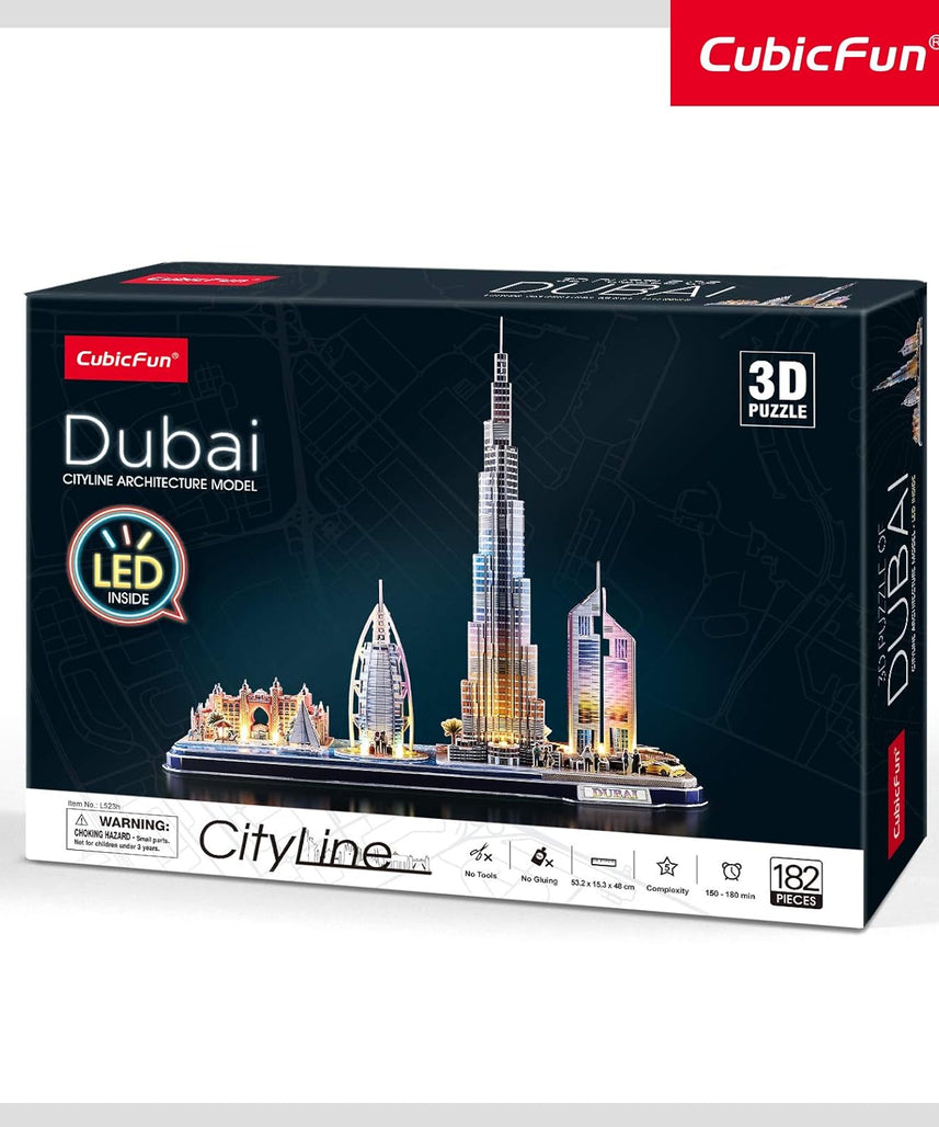 CubicFun 3D Puzzle LED Dubai Cityline Architecture Model Kit 182 Pieces City Skyline Display Gift for Adults + Kids Travel Souvenir