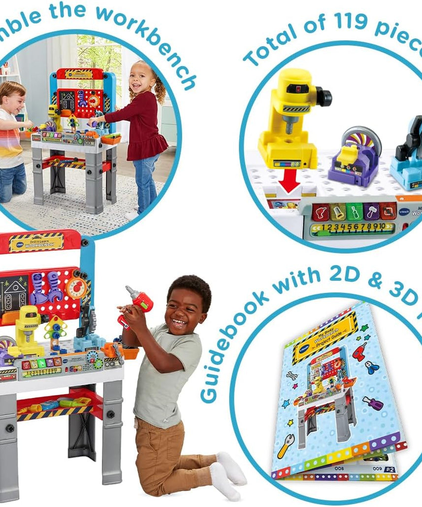 VTech My Busy Workbench, Interactive Toddler Toy, Pretend Play Tools, 100+ Pieces, Lights, Music & Sounds, Kids Gifts 3, 4, 5 + Years, English Version