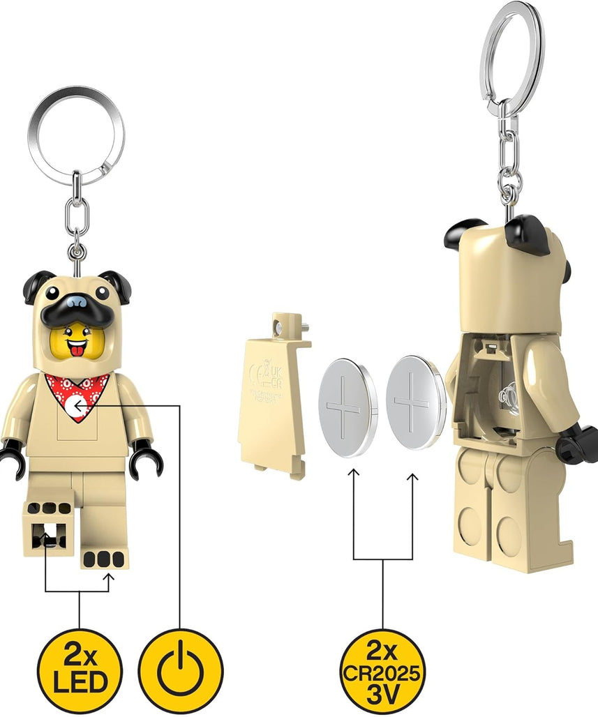 LEGO Minifigures Large 3 Inch Tall Figure Keychain Light - Pug Costume Guy (KE213H), White