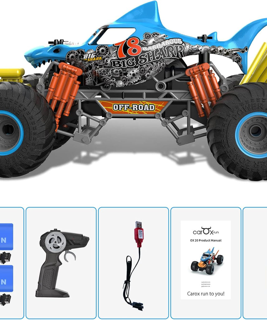 Crazon 1:10 Shark Monster RC Car with Fog Mist Effect, 2.4GHz Remote Control, Dual Rechargeable Batteries, 6+