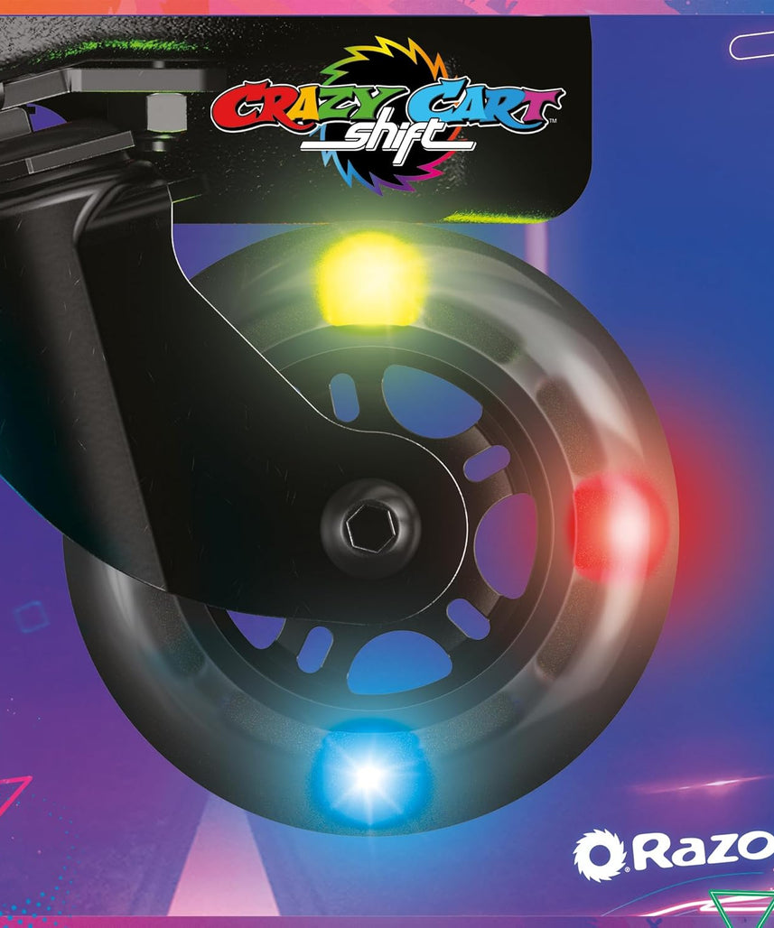 Razor Crazy Cart Shift Lightshow Electric Drifting Go Kart for Kids, LED Lights, Power Core Motor, Variable Speed, Foot Pedal Control, Parental Speed Control, Ride On Toy for 6+ Kids