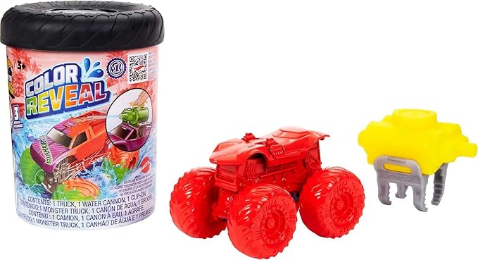 Hot Wheels Monster Trucks Color Reveal Truck, 1 Toy Truck with Surprise Reveal & Repeat Color Change in Warm & Ice Cold Water, Toy for Kids Multi