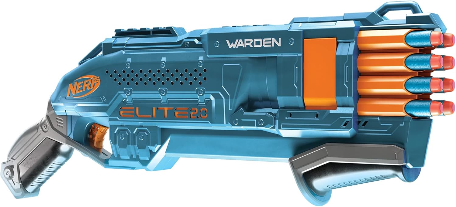 Nerf Elite 2.0 Warden DB-8 Blaster, Fires 2 Darts at Once, Pump-Action Slam Fire, Includes 16 Official Nerf Darts, Tactical Rail Upgrade, Shoots up to 26 Meters