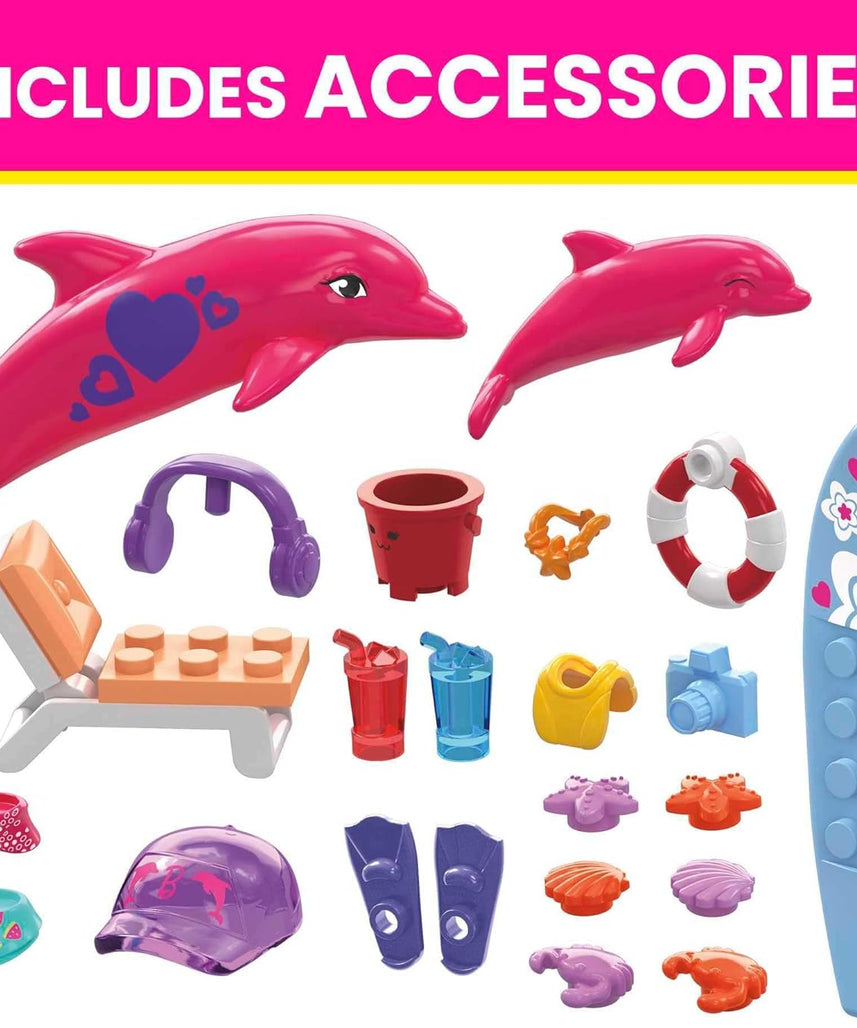 Barbie Color Reveal Dolphin Exploration Playset, 2 Micro-Dolls with Dolphins, 114 Building Bricks and Accessories for Creative Play