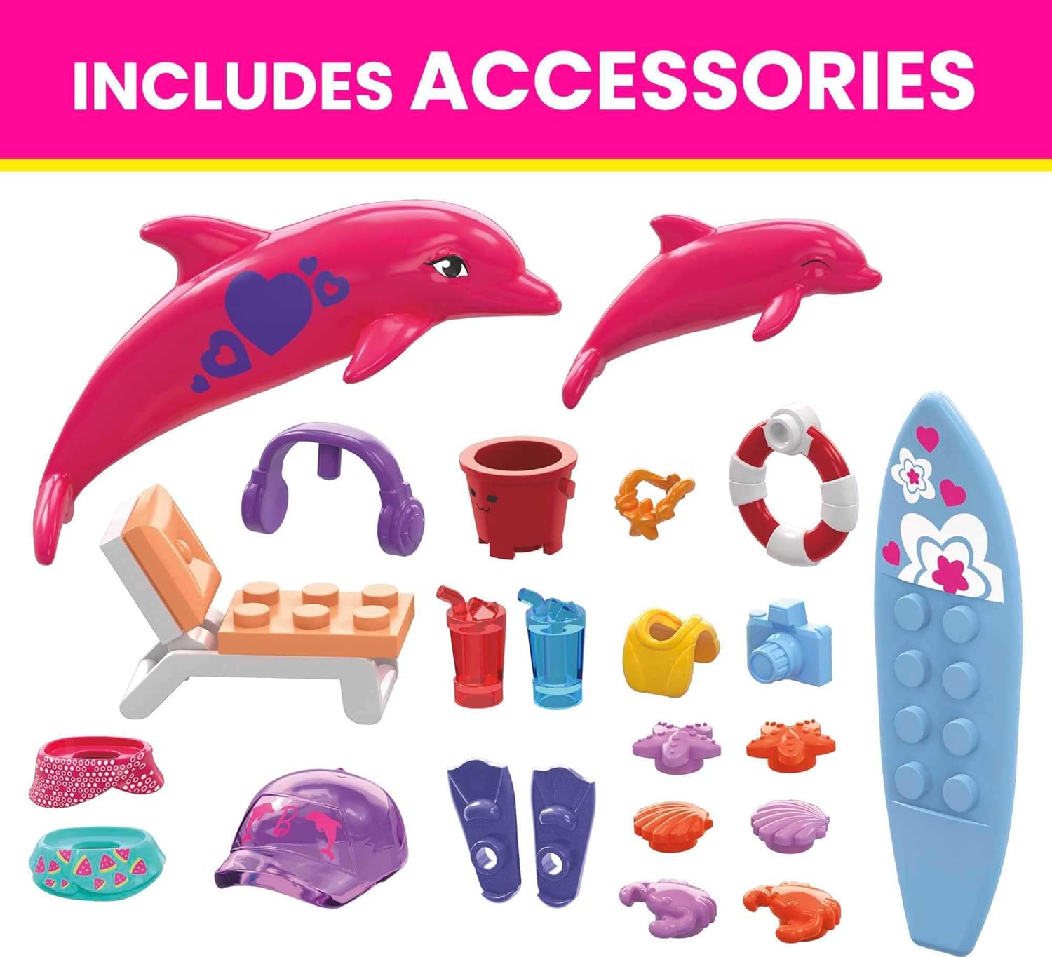 Barbie Color Reveal Dolphin Exploration Playset, 2 Micro-Dolls with Dolphins, 114 Building Bricks and Accessories for Creative Play
