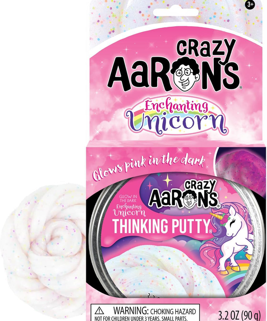 معجون التفكير أحادي القرن المتوهج في الظلام من كريزي آرون، علبة 4 بوصات مع 90 جرامًا من معجون اللعب الحسي غير السام الذي لا يجف أبدًا، لعبة فيدجيت إبداعية ناعمة الملمس للأولاد والبنات من سن 3 سنوات فما فوق