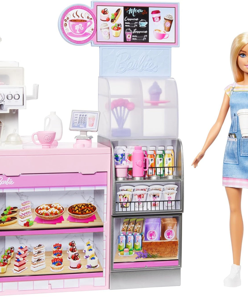 Barbie Naschcafé HXN94 Blonde Barista Doll Playset with Over 12 Accessories Including Coffee Maker/Smoothie Maker, Food and Cups