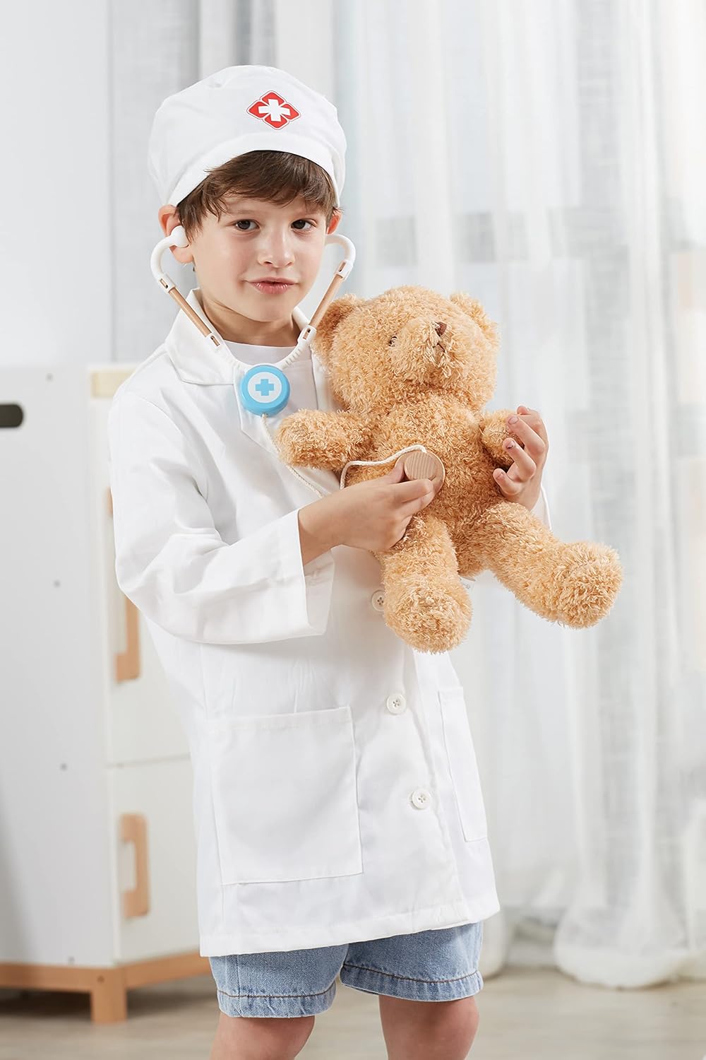 Viga Little Doctor Uniform and Hat Apron for Kids 3+ Pretend Play Costume Multicolor