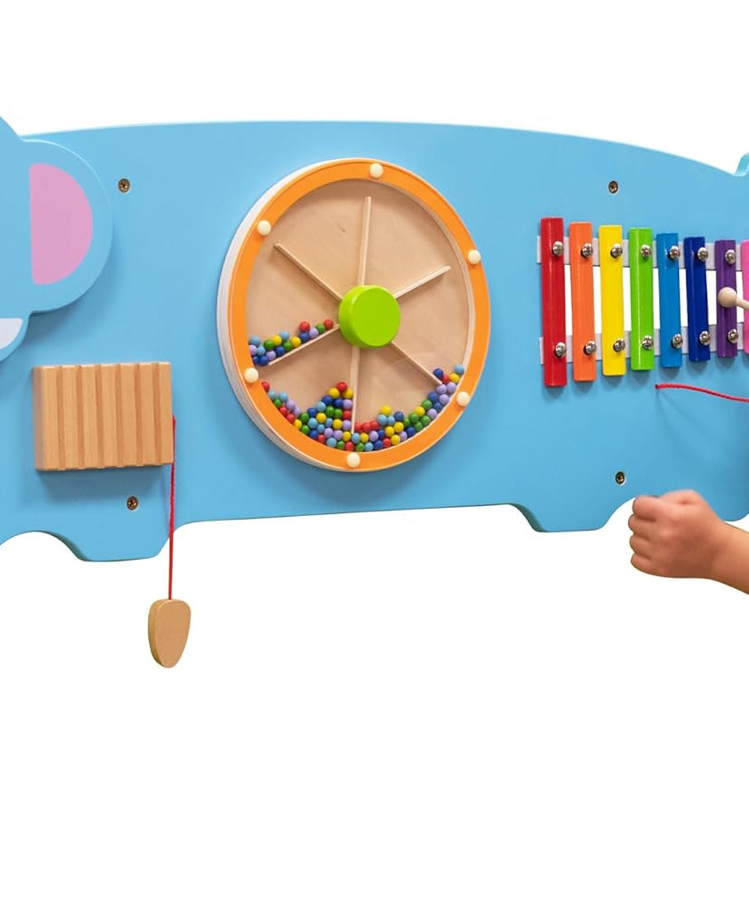 لوحة حائط فيجا على شكل فيل، لوحة أنشطة حسية خشبية من مونتيسوري، تُنمّي المنطق والمهارات الحركية والتنسيق بين اليد والعين، لعبة تعليمية صديقة للبيئة وغير سامة، للأولاد والبنات من عمر 18 شهرًا فما فوق