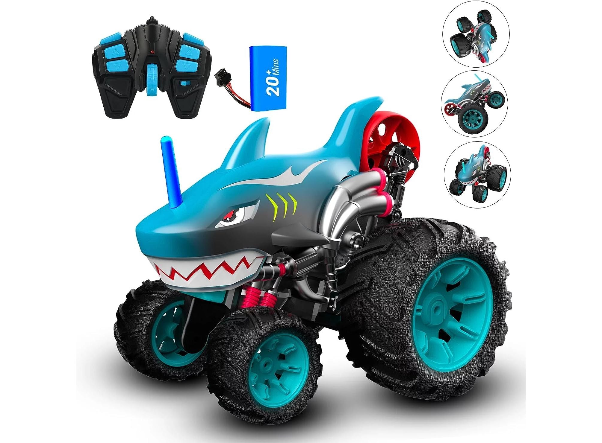 Crazon 1:14 Shark Stunt RC Car, 5 Wheel Anti Flip Design, 360° Spin, Drift Action, Rear Wheel Standing, 2.4GHz Remote Control Car for Kids 3+