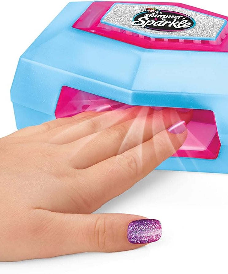 Shimmer 'n Sparkle Ultimate Glitter Nail Designer Set, All-in-One Salon Kit with Light-Up Nail Dryer, 8 Nail Polishes, Glitter, Gems, Nail Stickers & Press-On Rings, Creative Nail Art Kit for Kids Girls Ages 8+