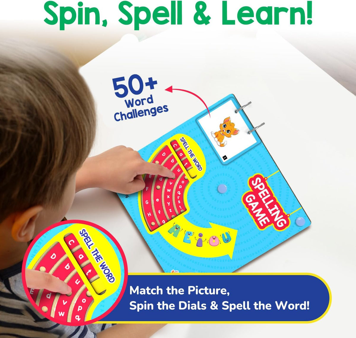 Smartivity Spelling Game Learning Toy for Kids 4-8 Years Old I 50+ Picture Cards I Birthday Gift I Educational Word & Vocabulary Building Toy with Rotating Letter Wheels I Travel-Friendly