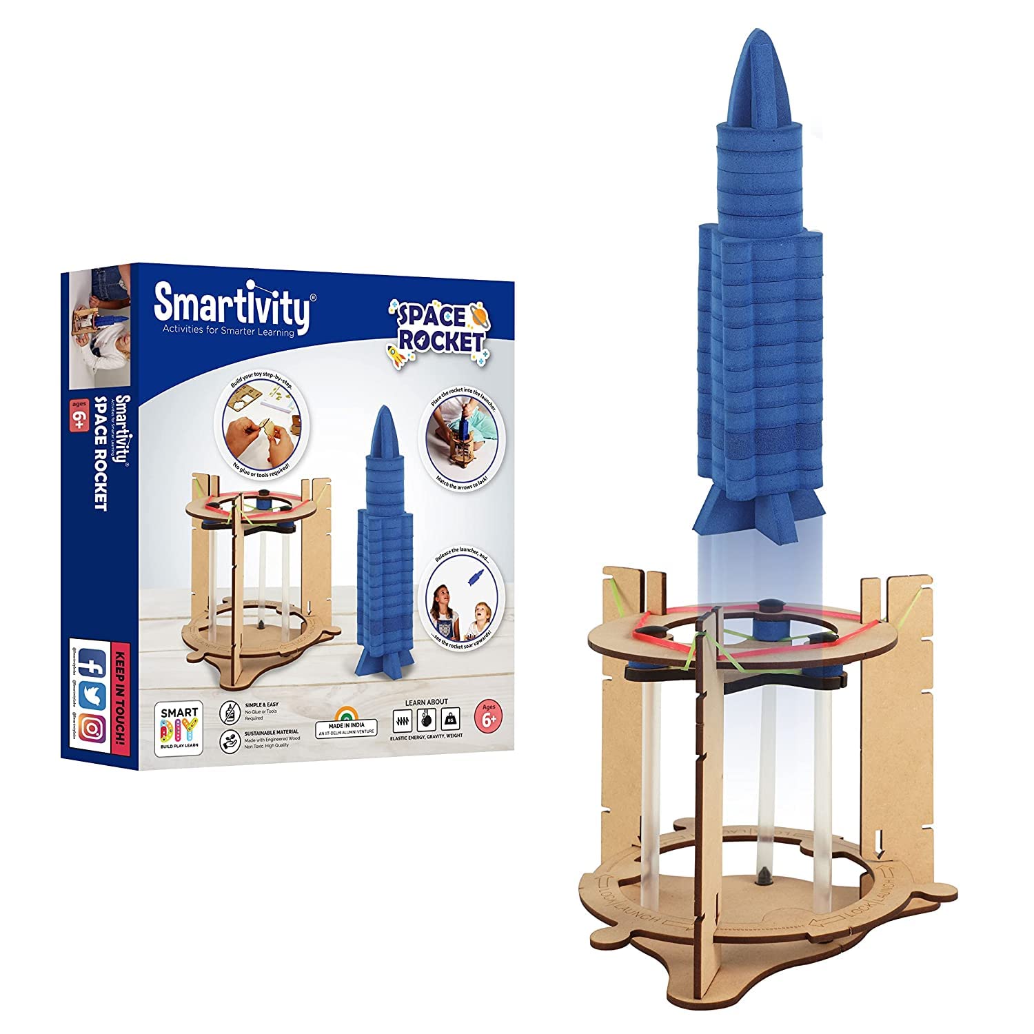 Smartivity Space Rocket STEM Toy, Educational DIY Construction Kit for Kids, Hands-On Science and Engineering Project, STEM Learning Activity for Ages 6-14, Birthday Gift for Boys and Girls