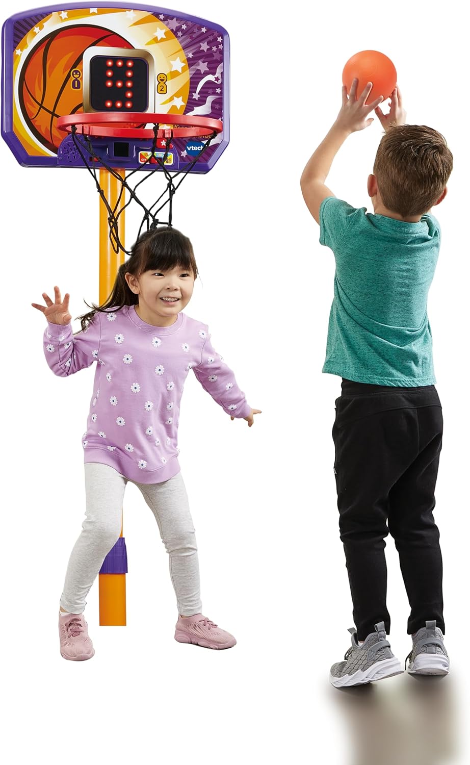 VTech Counting Hoops Basketball Stand – Adjustable Interactive Hoop with LED Screen & 3 Games, Toddler Toy for Ages 3+