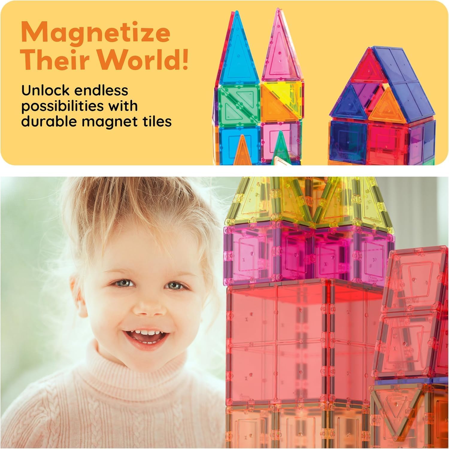 Picasso Tiles Magnetic Tile Classic Toy Building 61 Piece Set
