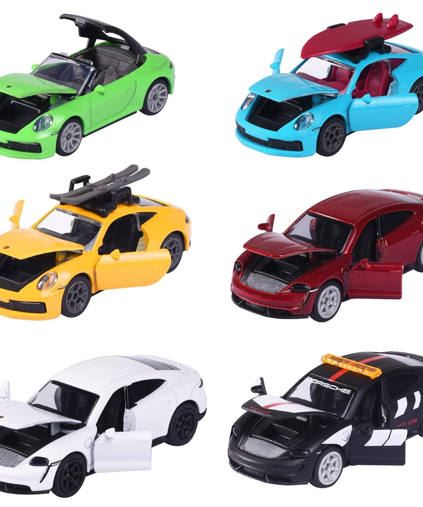 Majorette Porsche Deluxe Cars Assortment – Die-Cast 911 Carrera S Coupe & Cabrio, 1:64 Scale, Collector’s Box, 6 Assorted Models