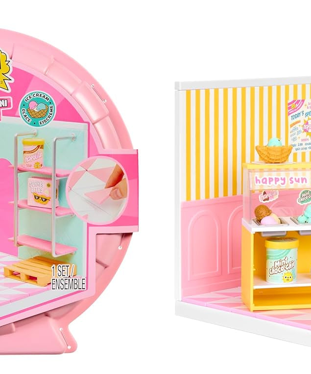 MGA’s Miniverse Make It Mini Spaces Starter Pack Pink, Buildable Custom Scene with Panels, Floor, Furniture, Wallpaper, Surprise Ingredients, NFC Card & Display, Ice Cream & Pizza Shop Themes- 566212
