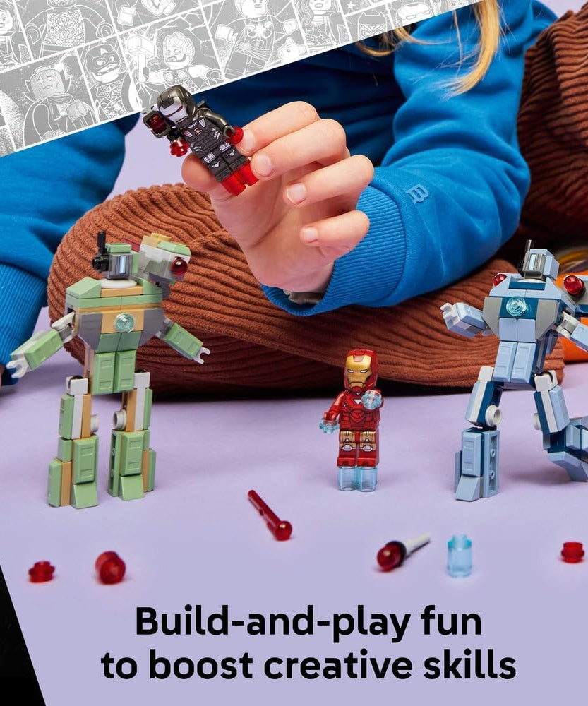 LEGO Super Heroes 76320 Iron Man & War Machine vs Hammer Drones Mech Battle Set for Kids 7+