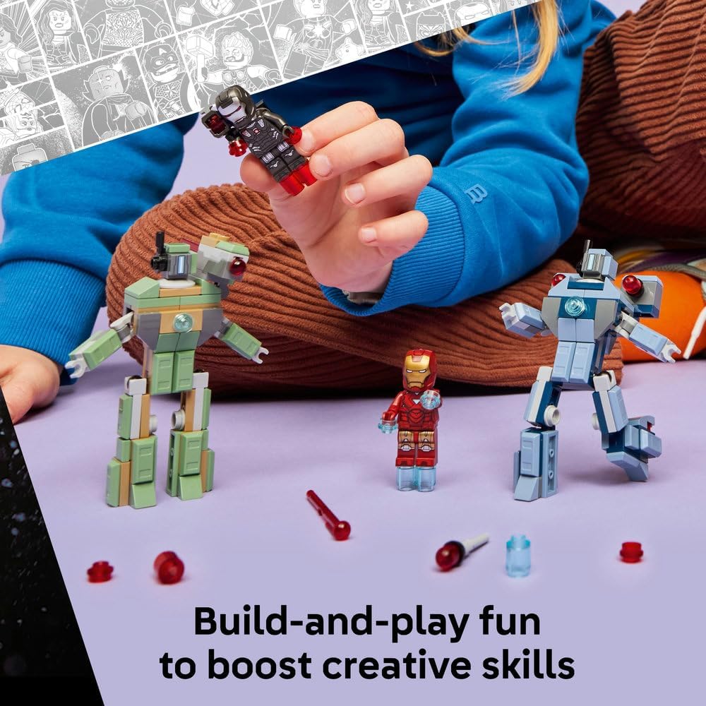 LEGO Super Heroes 76320 Iron Man & War Machine vs Hammer Drones Mech Battle Set for Kids 7+