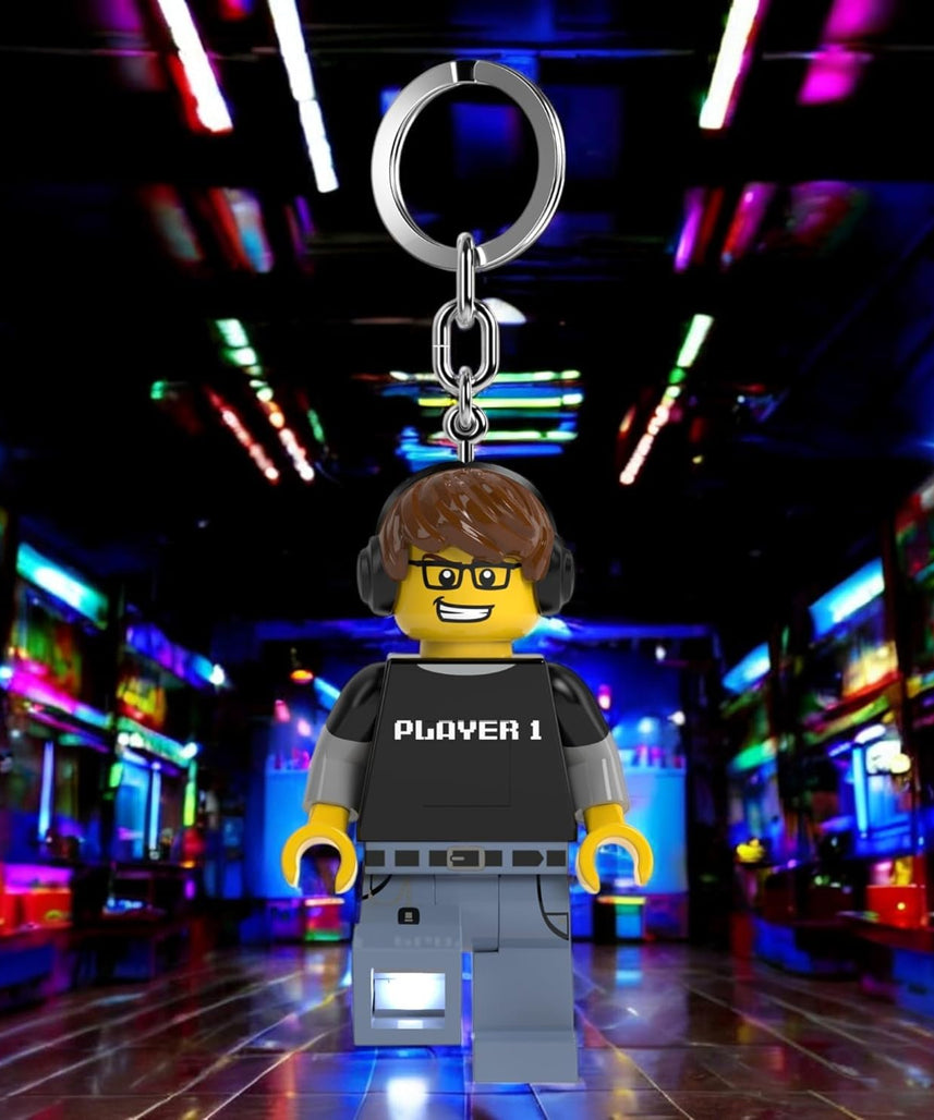 LEGO Minifigures Keychain Light - Video Game Guy (KE217H), Extra-Large 3 Inches Tall, Bag Charm, Easter Basket Stuffer