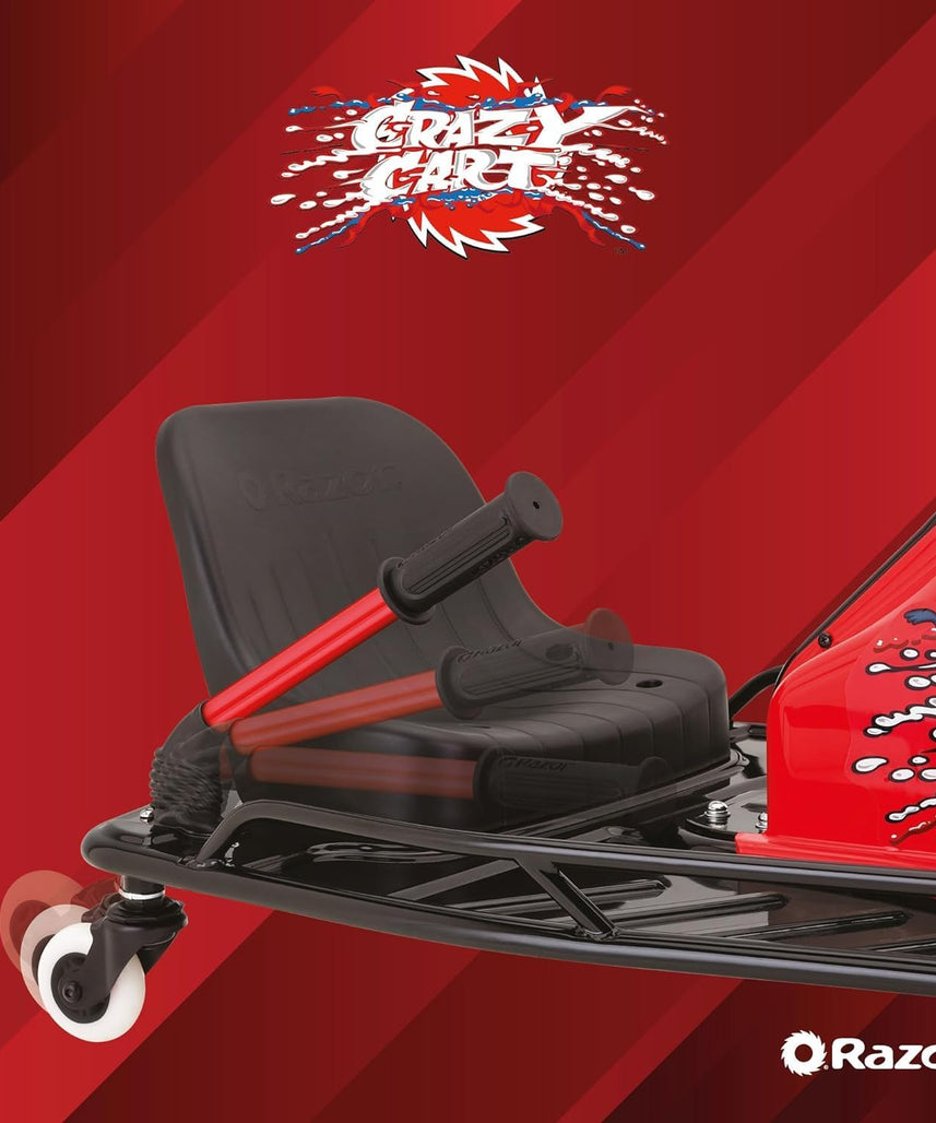 عربة ريزور كريزي كارت جونيور 2.0 - سيارة كارت كهربائية للانجراف للأطفال من سن 9 سنوات فما فوق، سرعات تصل إلى 19 كم/ساعة، مع مقود انجراف، مدة ركوب 40 دقيقة، آلة انجراف مثالية