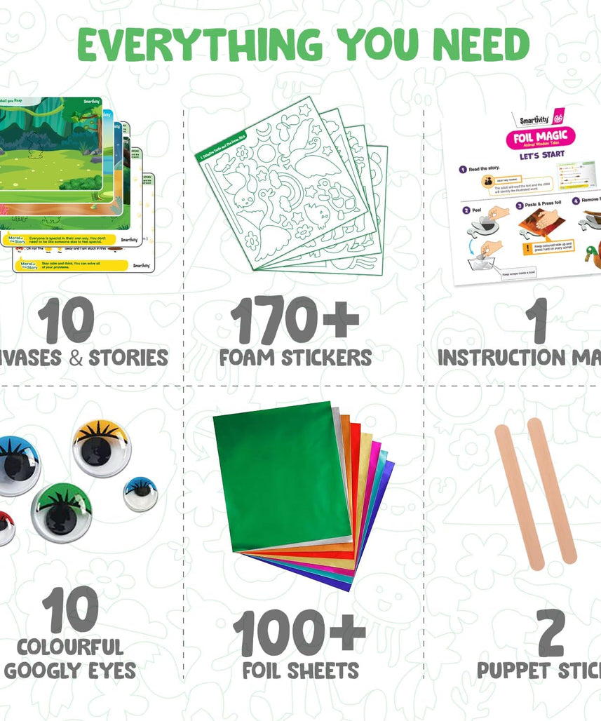 Smartivity Art & Craft Activity Kit- Foil Magic Animals Theme Craft Kit for Kids Age 4-10 Years, 100+ Foil Sheet, 10 Canvases, 170+ Stickers, Birthday Gift for Boys & Girls Ages 4,5,6,7,8,9,10